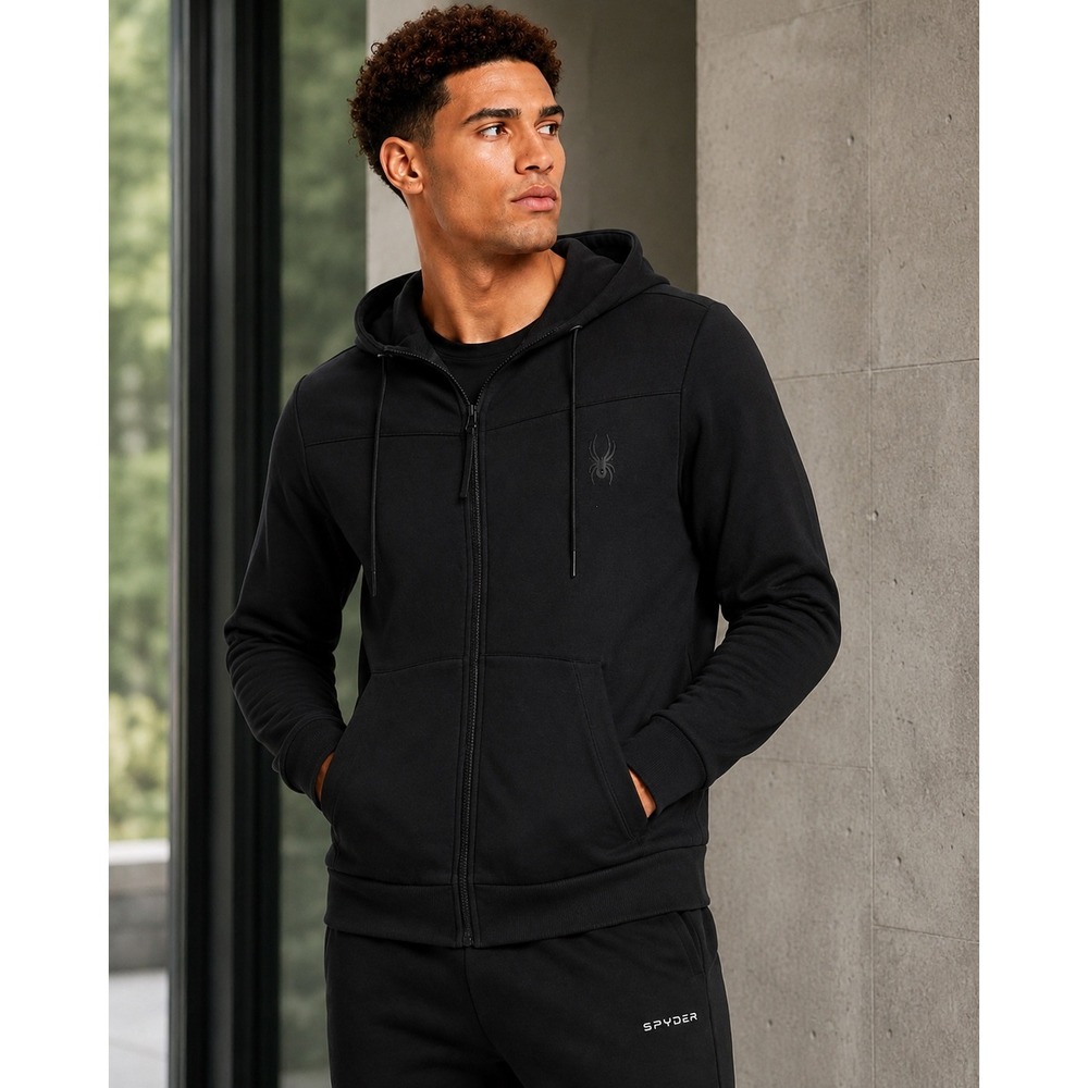 Spyder Full Zip Hoodie Jacket Men's Large Black Active Sweatshirt